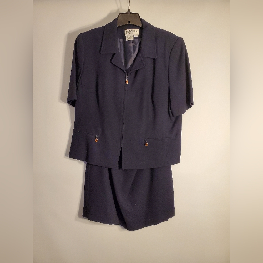 Navy Short-Sleeve Blazer Suit Jacket and Skirt